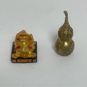 Gold Tone and Brass Feng Shui Figurine Set with Wu Lu